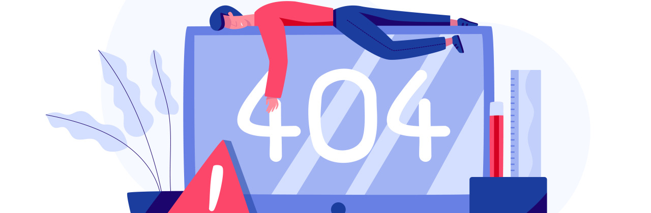 An illustration of a man lying on top of a computer monitor 