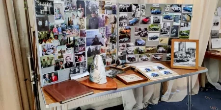 A photo board on a table